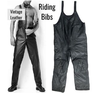 Black Leather Overalls Vintage Biker Motorcycle Snowmobile Ride Warm Quilt Lined
